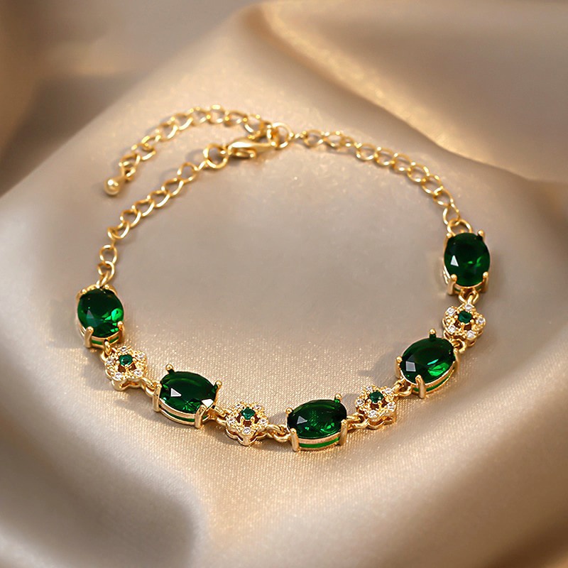 Ảnh Vòng Tay Mạ Điện Đính Đá Zircon Màu Cam / Xanh Lá Thời Trang Hàn Quốc Cho Nữ 1
