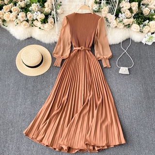 Đầm voan dài tay xếp ly thời trang Hàn Quốc dành cho nữ