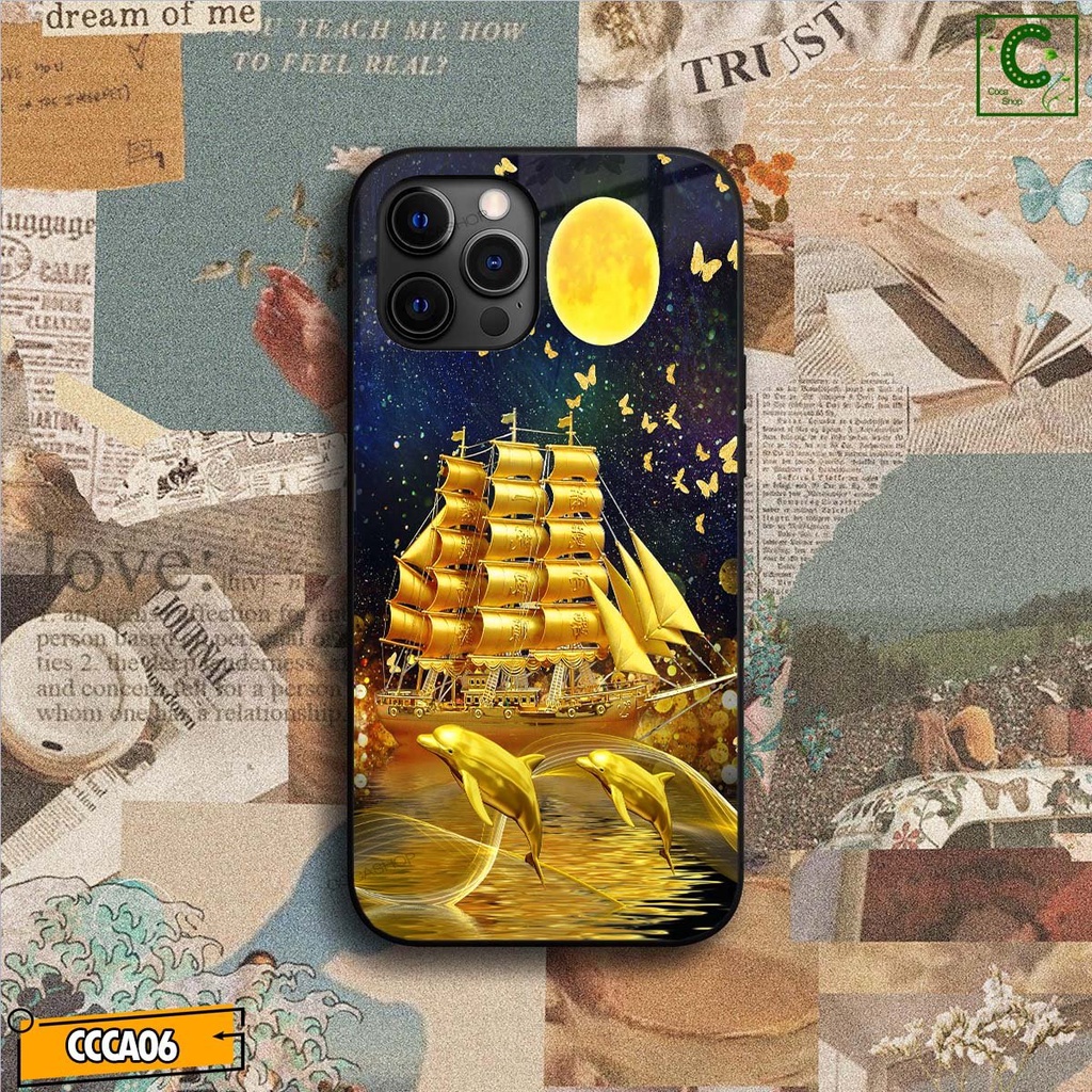 Ốp lưng iphone mặt kính cao cấp  - Thuyền vàng thuận buồm xuôi gió - 6/6plus/6s/6splus/7/7plus/8/8plus/x/.....