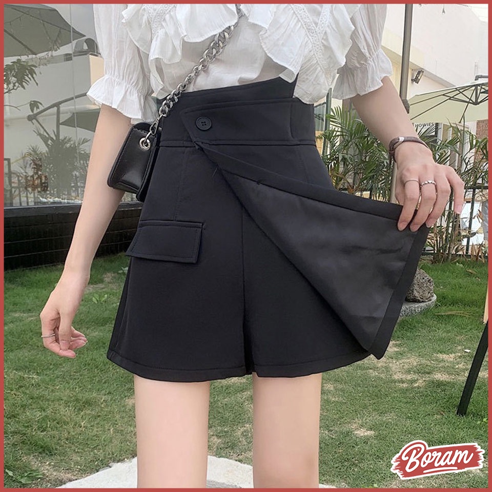 Quần Váy Chữ A Kaki Cạp Cao Phối 3 Cúc BORAM SG (có video)