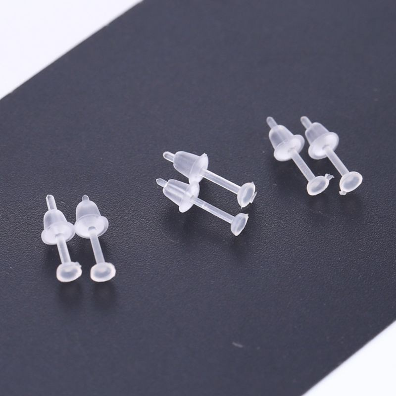 Bộ 100 khuyên tai dạng kim xỏ bằng nhựa trong suốt đơn giản không gây dị ứng