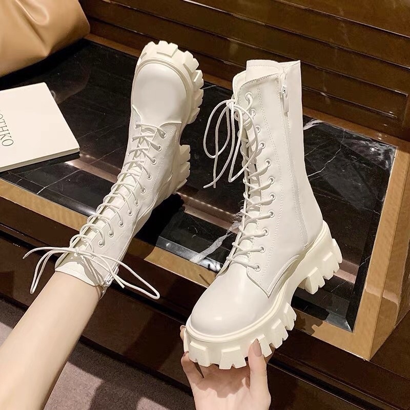 Giày Boots Nữ Siêu Cao Cổ Dây Buộc Kết Hợp Khoá Kéo Cao Cấp Mã 1900 - Bốt Nữ  Cổ Cao Hàn Quốc Độn Đế 2 Màu Siêu Xinho | Shopee Việt Nam