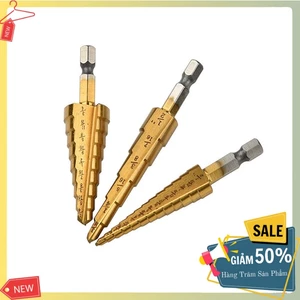 Bộ 3 mũi khoan bước phủ titan siêu cứng, khoan nhiều cỡ lỗ