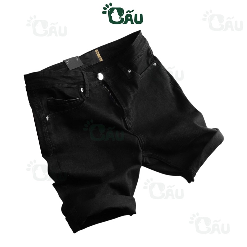 Quần short jean Nam trơn Gấu 194 vải jeans bò co dãn, mềm mịn form slimfit – 225