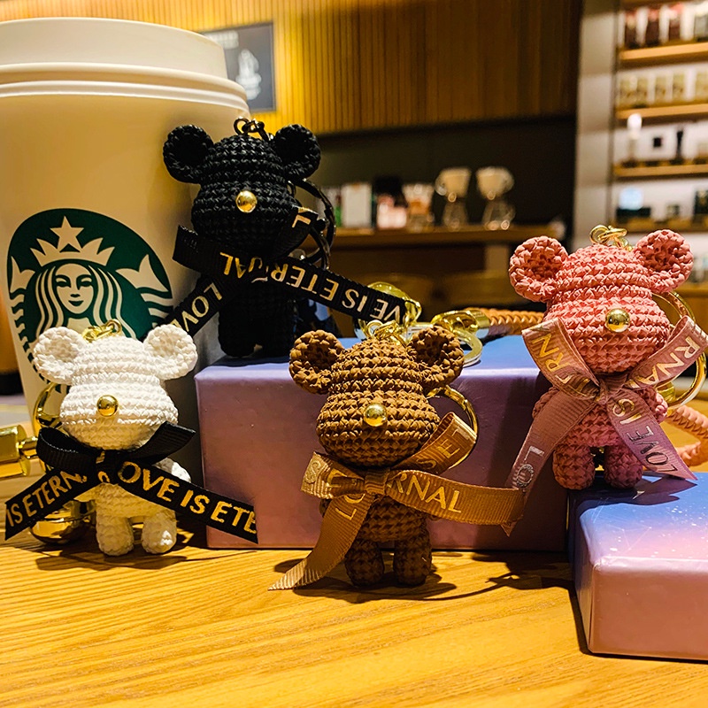 Móc khóa Bearbrick Gấu Sợi Kèm Nơ Nhiều Màu Móc Khoá Phụ Kiện