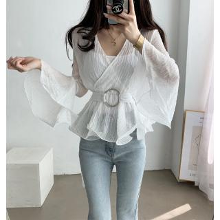 Áo Sơ Mi chiffon Tay Dài Dáng Ôm Phong Cách Hàn Quốc baju baju wanita Lenan panjang