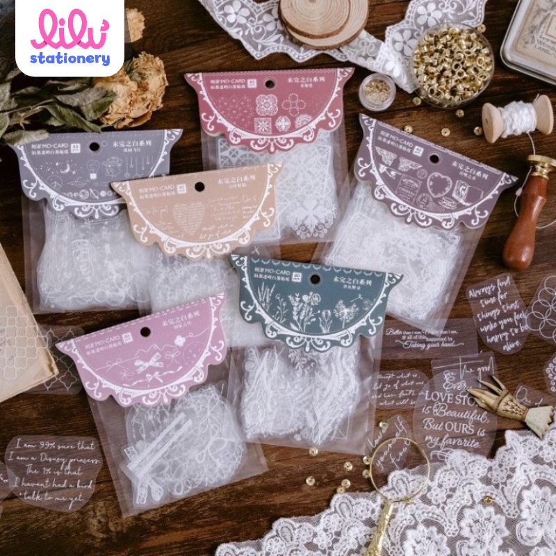 Sticker dán trang trí trong suốt gói 40 hình dán HD49-K68 DIY sổ tay bullet journal album lưu niệm nhật ký