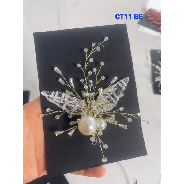 Tổng hợp các mẫu cài tóc cô dâu hoa voan phối lưới hạt trai, phụ kiện cài tóc cô dâu, phụ kiện cưới, pk Khánh huyền