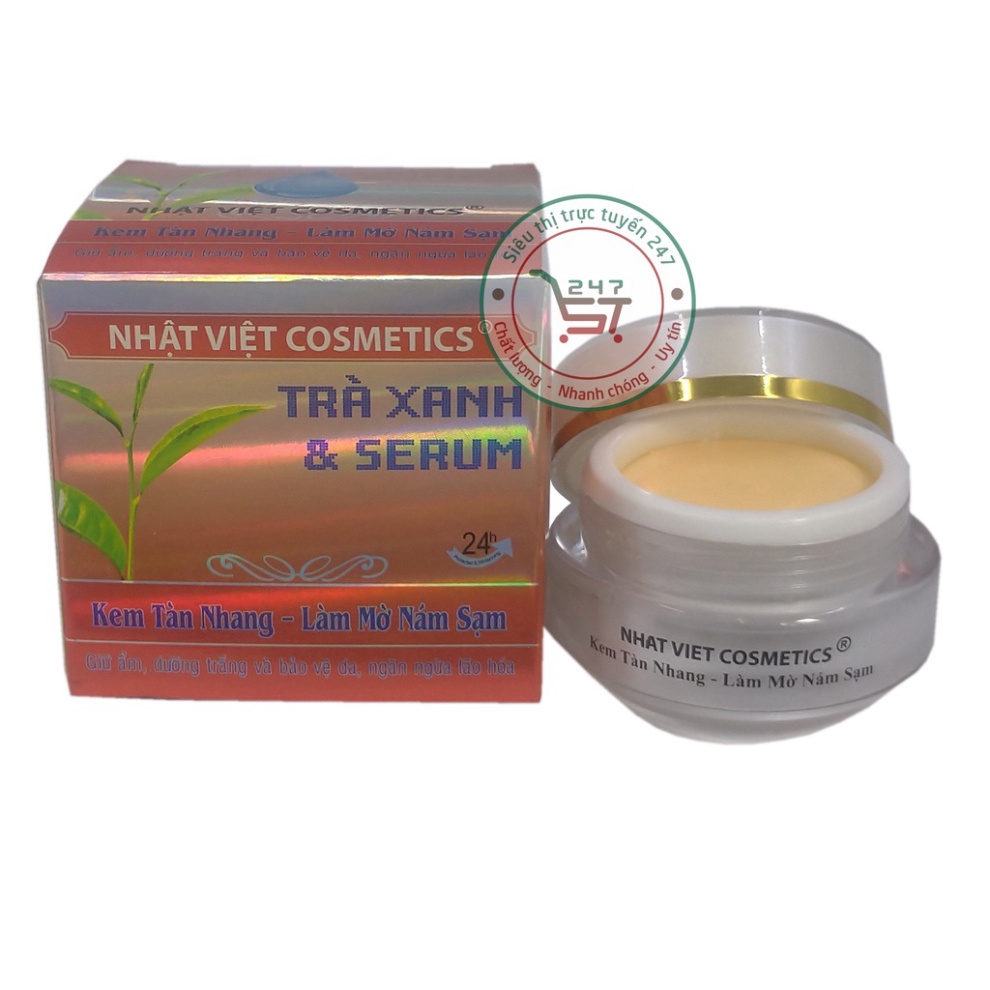 Kem Nám Tàn nhang mờ Sạm ngừa Lão hóa Trà xanh Serum Nhật Việt 13g (Hồng-Bạc)