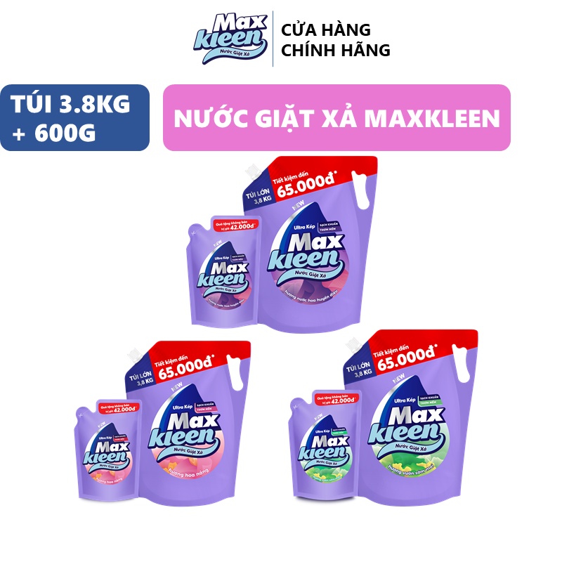 Ảnh Combo Túi Nước Giặt Xả 3.8kg + Túi Nước Giặt Xả 600g MaxKleen 3