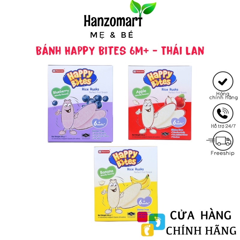 Bánh Gạo Ăn Dặm Cho Bé Happy Bites vị chuối, việt quất, táo 6m ...