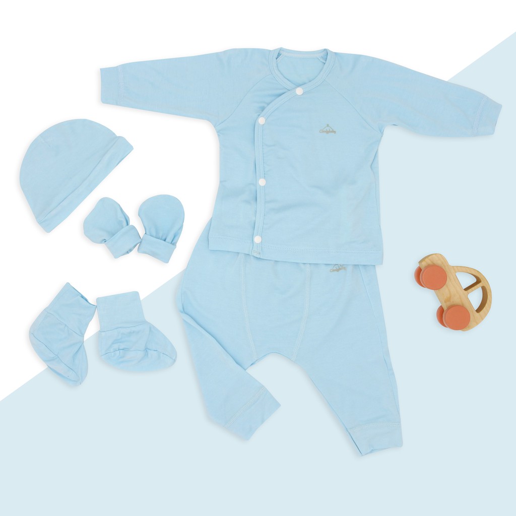 Ảnh Quần áo sơ sinh 5 món newborn cài cúc dài tay (quần, áo, mũ, bao tay, bao chân) mềm mại thoáng khí vải modal Comfybaby 1