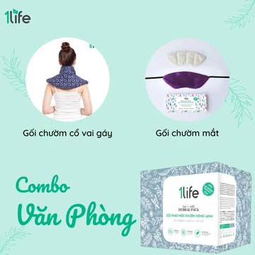 Combo Dân Văn Phòng 1LIFE (Gối thảo mộc chườm cổ vai gáy và túi thảo dược chườm mắt)