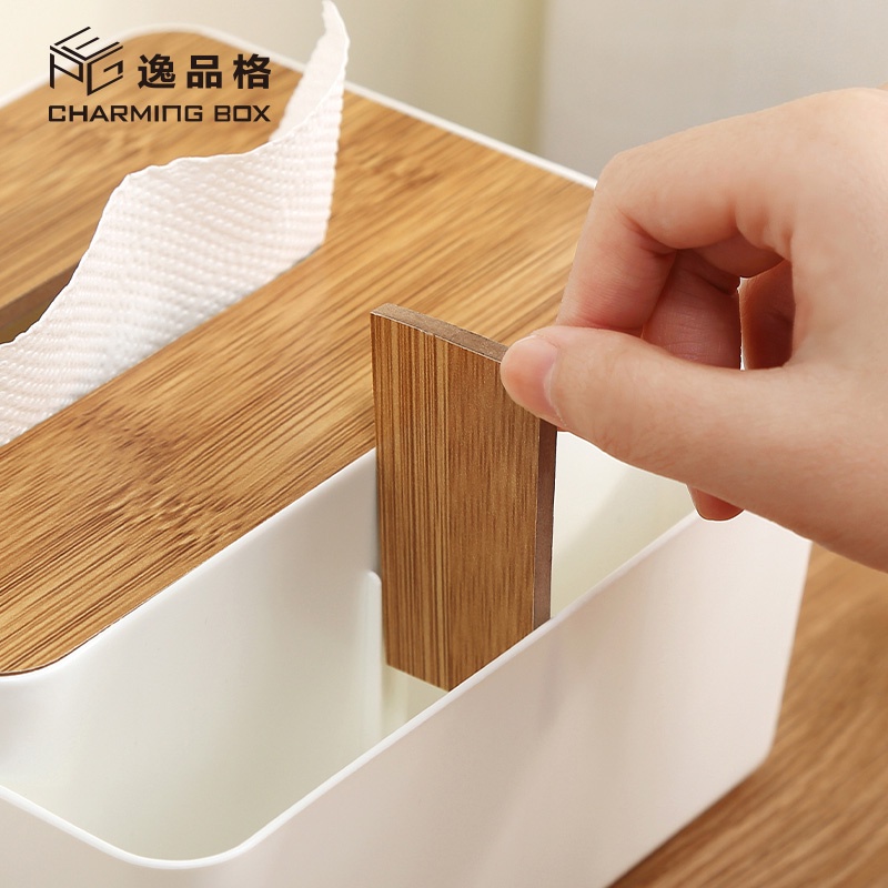 Hộp đựng khăn giấy CASEGRACE để bàn có nắp đậy gỗ hình chữ nhật đa năng