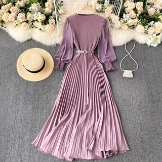 Đầm voan dài tay xếp ly thời trang Hàn Quốc dành cho nữ