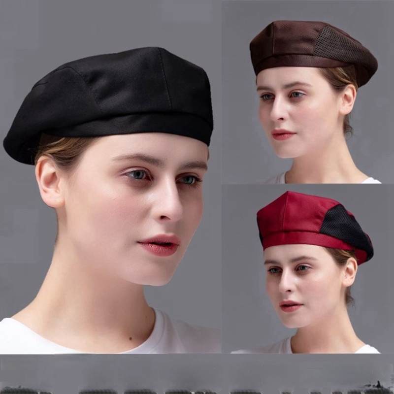 Mũ đầu bếp quán cà phê quầy bar bồi bàn làm việc beret khách sạn quần áo làm việc đầu bếp bồi bàn mũ nướng lưới thoáng khí | BigBuy360 - bigbuy360.vn