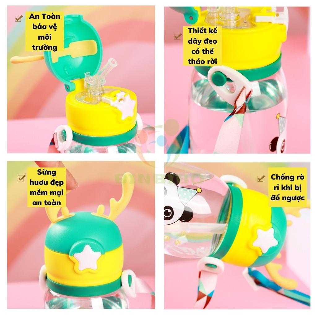 Bình đựng nước có vòi hút cute cho bé đi học dung tích 600ml - Binbibo