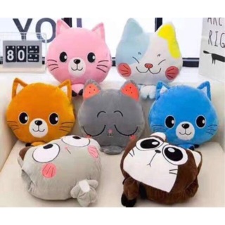 Bộ chăn gối văn phòng hình thú tròn, chăn kèm gối gấu bông hình thú 3 trong 1 cho bé mang đi học