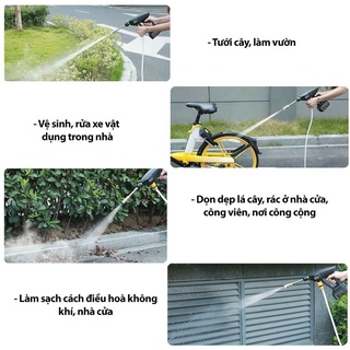 Máy rửa xe cao áp mini cầm tay vệ sinh, tưới hoa, xịt rửa xe gia đình Hitachi có bình tạo bọt pin trâu [Full Box giá rẻ]