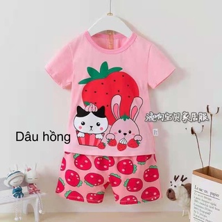 Bộ cộc xuất hàn bé gái size đại, bộ cộc chui đầu bé gái công chúa, elsa, gấu dâu hình dễ thương, bộ cotton chất mát