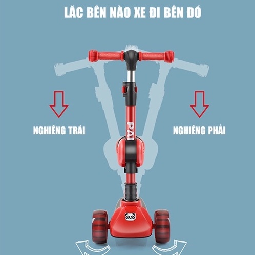 Xe trượt Scooter Panda 3 bánh đa năng cho bé, Bảo Hành 1 đổi 1, xe scooter chòi chân có nhạc và đèn phát sáng