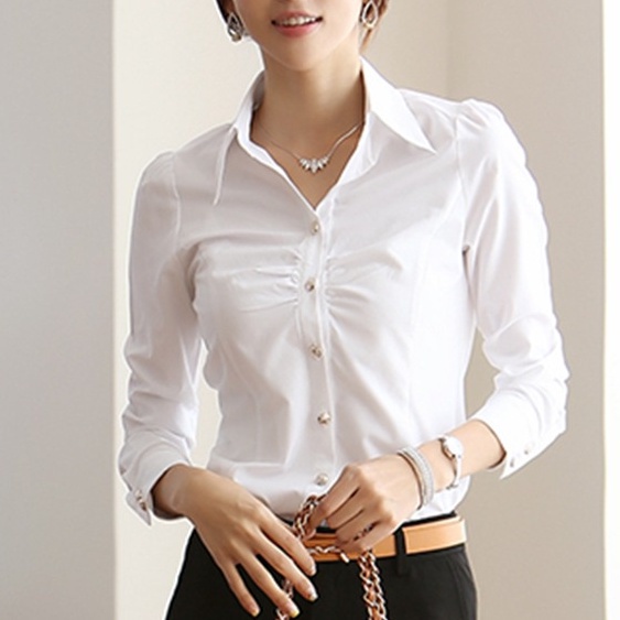 Áo Sơ Mi Dài Tay Thiết Kế Mới Màu Trắng Thanh Lịch Thời Trang Dành Cho Nữ