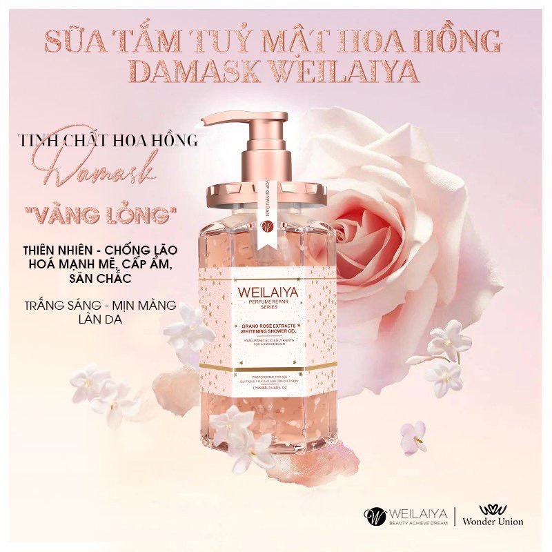 Ảnh Sữa tắm Weilaiya trắng da cánh hoa hồng Damask - Hoa trà Nhật Bản 450ml 4