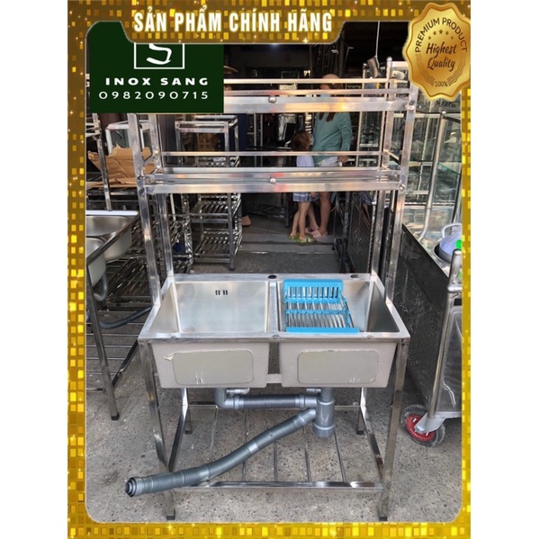 Bồn rửa chén inox sus304 2 hộc có chân và kệ, đầy đủ phụ kiện | Shopee ...