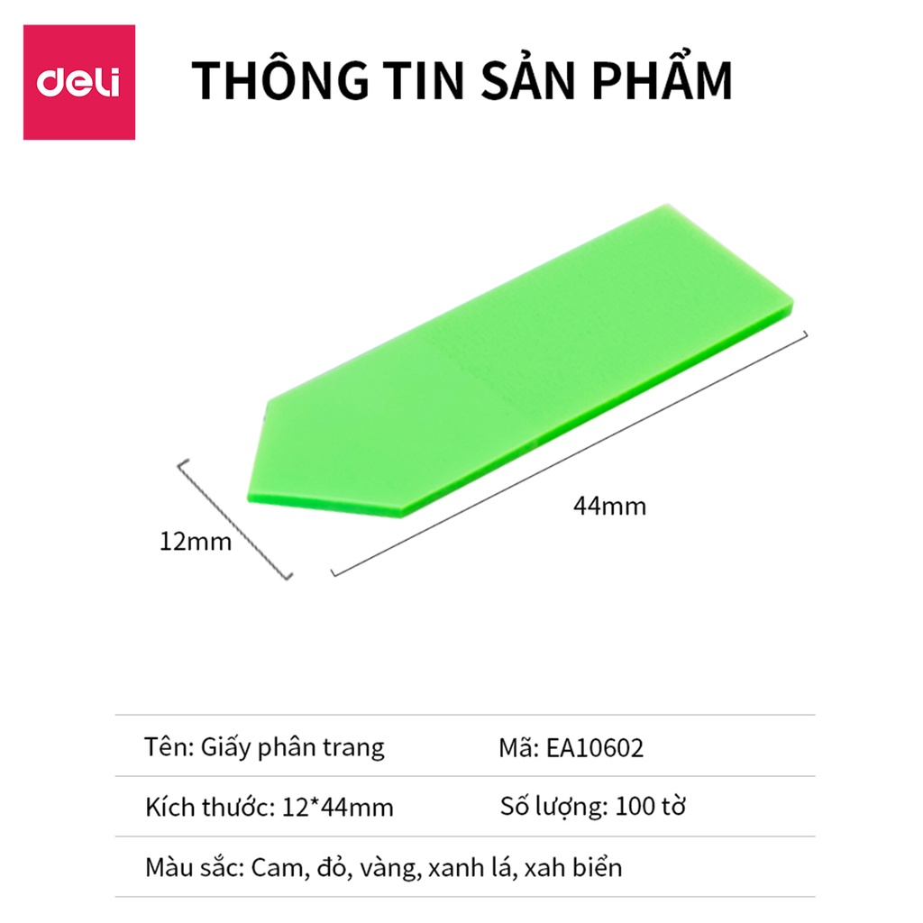 Giấy Phân Trang Deli - Tệp 100 Tờ Giấy Nhớ Đánh Dấu Trang Dạng Dài Nhiều Màu Sắc Tiện Lợi Đa Năng Học Sinh Văn Phòng