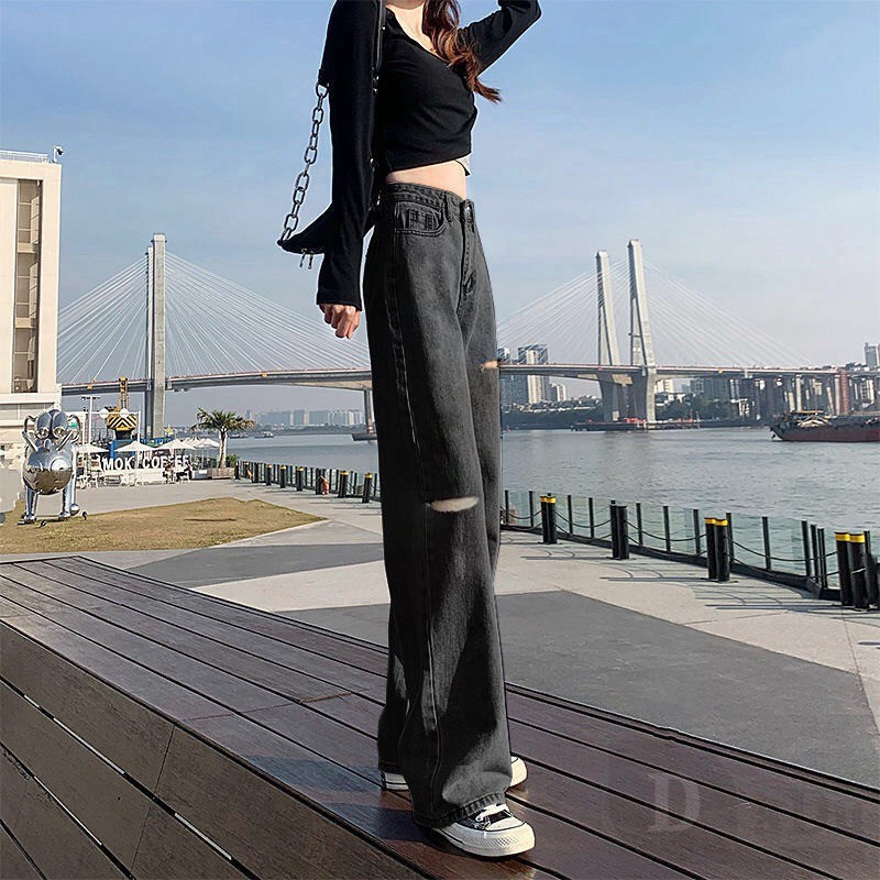 Ảnh Quần jeans dáng dài phối rách cá tính hợp thời trang dành cho nữ 2