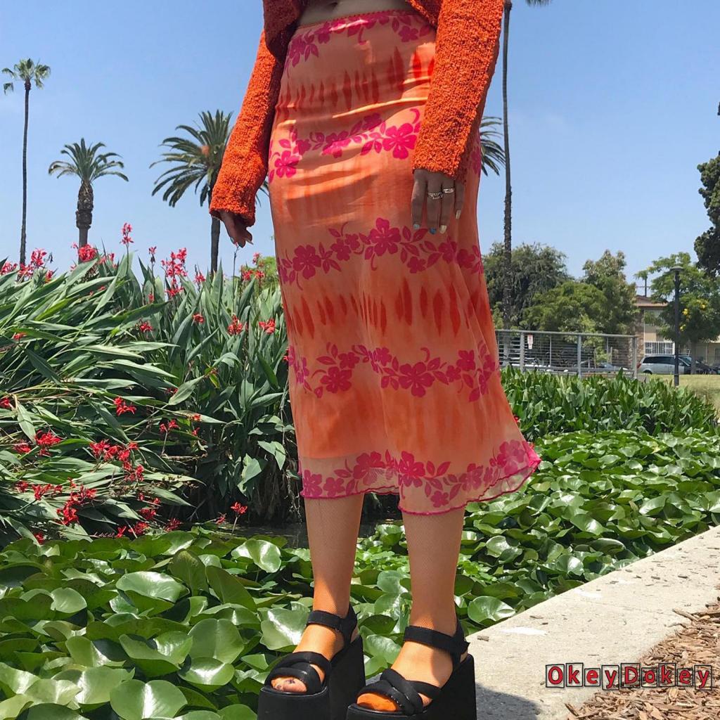 OKDK-Women y2k Skirt with Floral Print Bright Colors Bohemian Style Beach Clothing