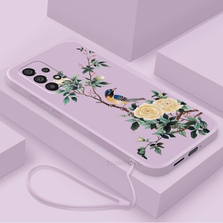 Ốp Điện Thoại TPU Mềm Họa Tiết Hoa Và Chim Có Dây Đeo Cho Samsung a33 a53 a73