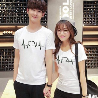 Áo đôi nam nữ, áo thun cặp in hình nhịp tim dễ thương chất cotton thoáng mát