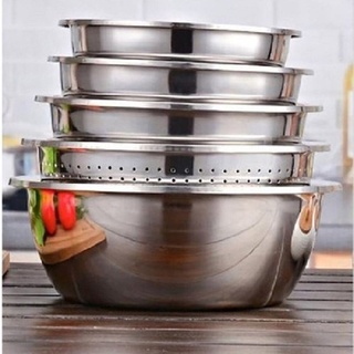 Bộ thau rổ inox set 5 món, Chậu rổ nhà bếp-Onlycook (inox mờ)