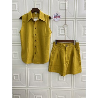 JUNE LINEN S05 - Set LINEN BỘT Áo sơ mi sát nách + short. FULLSIZE, NHIỀU MÀU