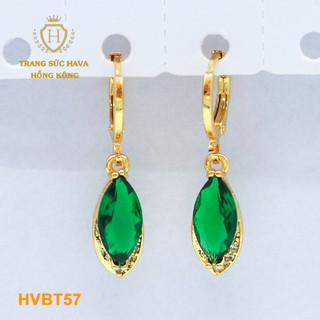 Bông Tai, Khuyên Tai Nữ Dáng Dài Đính Đá Xanh Xi Mạ Vàng Non Cao Cấp - Trang Sức Hava Hong Kong
