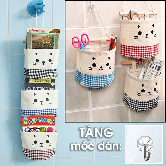 Giỏ treo 3 tầng con mèo - túi treo 3 tầng - kệ vải linen | Shopee Việt Nam
