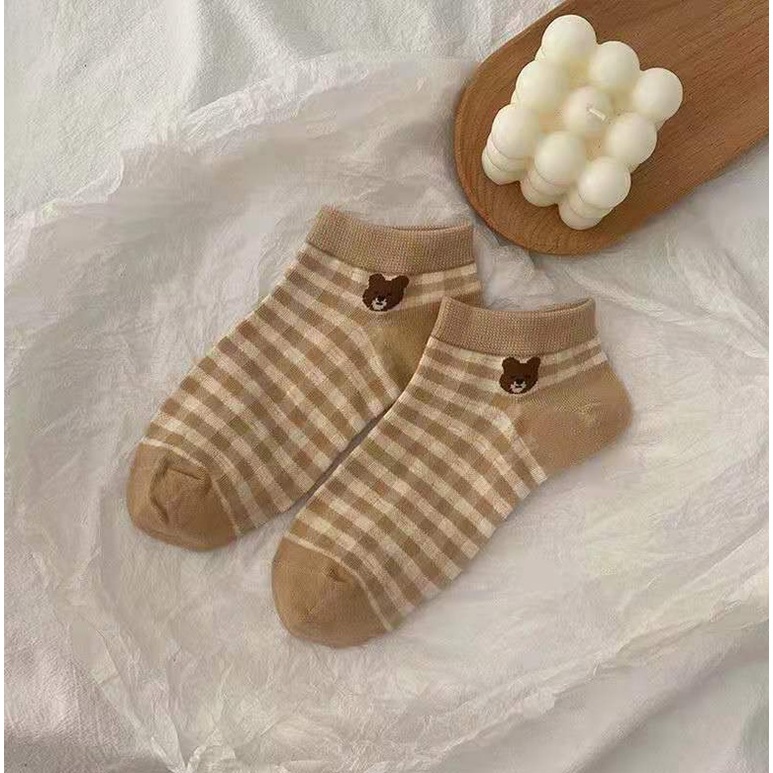 Tất vớ nữ cổ ngắn họa tiết gấu nâu thời trang Brown Bear chất cotton dày dặn
