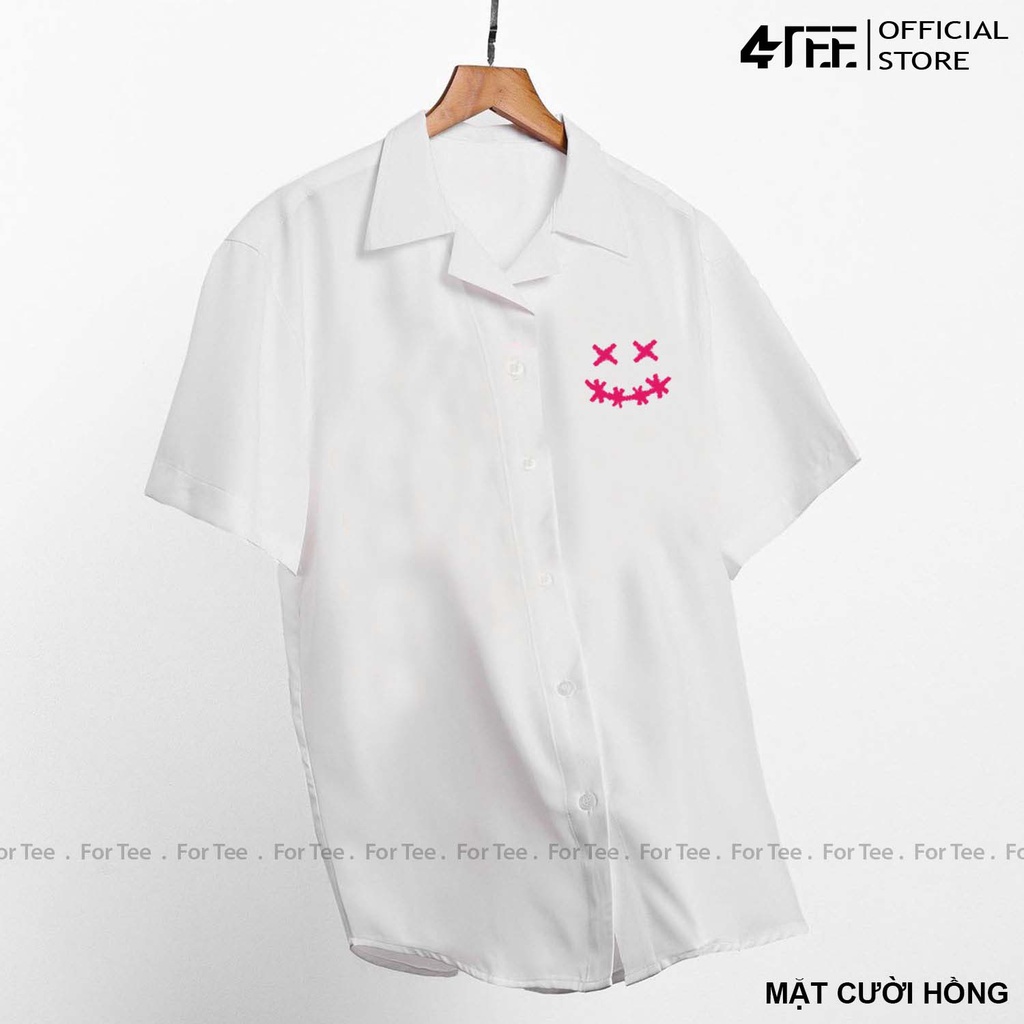 Áo sơ mi Basic Unisex form rộng , cổ vest -NGỰC MẶT CƯỜI HỒNG