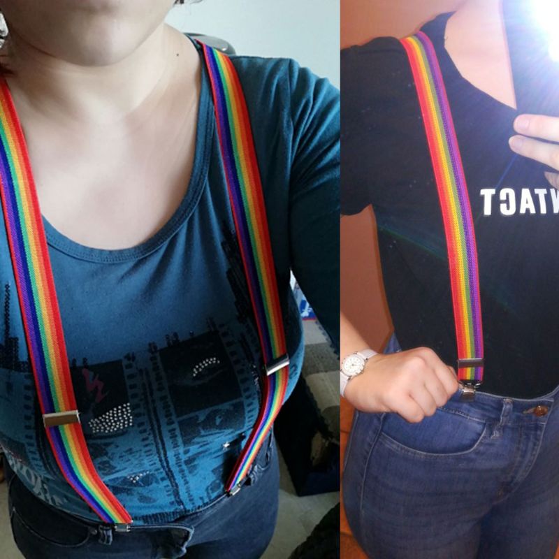 Giữ Dây Đeo Sọc Nhiều Màu Sắc Cầu Vồng Yếm Quần Dây Đeo Kẹp Người Lớn Unisex Suspender Buc