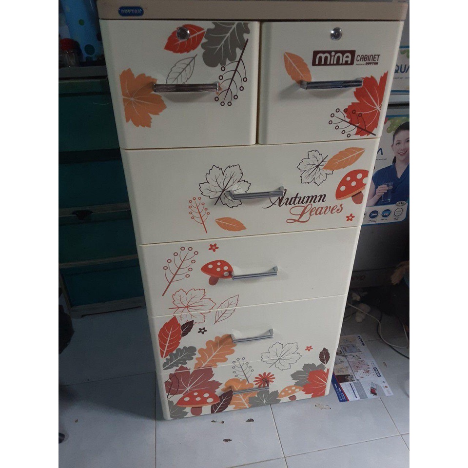 Tủ nhựa Mina Duy Tân  5 tầng 6 Ngăn kéo xanh dương ,hồng ,kem,trắng lá,-Họa Tiết Ngẫu Nhiên  aladanh-net-vn