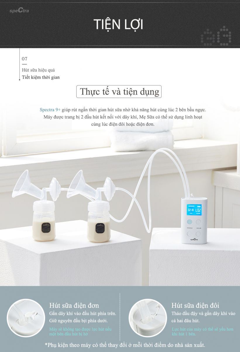 Mô tả Máy hút sữa Spectra 9 Plus nhỏ gọn, tích điện, bảo hành 12 tháng - 7