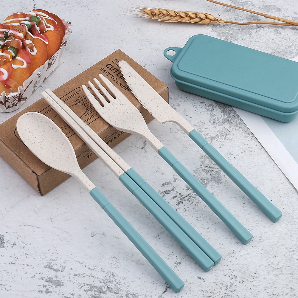 Bộ Dao Kéo Bằng Rơm Lúa Mì 4 Mảnh Gấp Dao Kéo Bằng Rơm Lúa Mì, Nĩa, Thìa, Đũa Dao Kéo Cầm Tay Thân Thiện Với Môi Trường Bộ Đồ Ăn, Dao, Đũa, Thìa, Nĩa