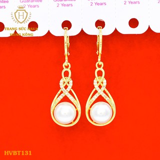Bông Tai, Khuyên Hoa Tai Nữ Dáng Dài Xi Mạ Vàng Non Cao Cấp - Trang Sức Hava Hong Kong - HVBT131