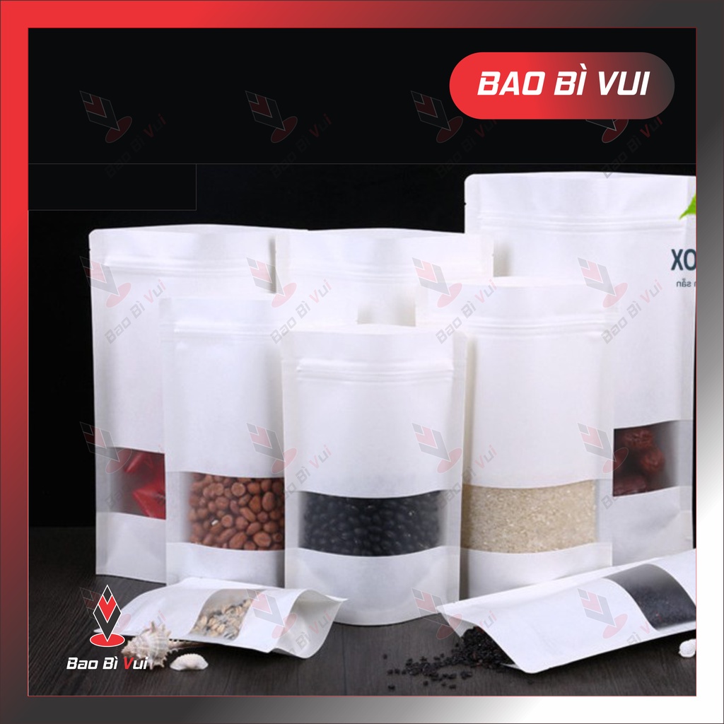 [1kg] Túi zip cửa sổ tràn trắng sữa MPET cao cấp, BAO BÌ VUI