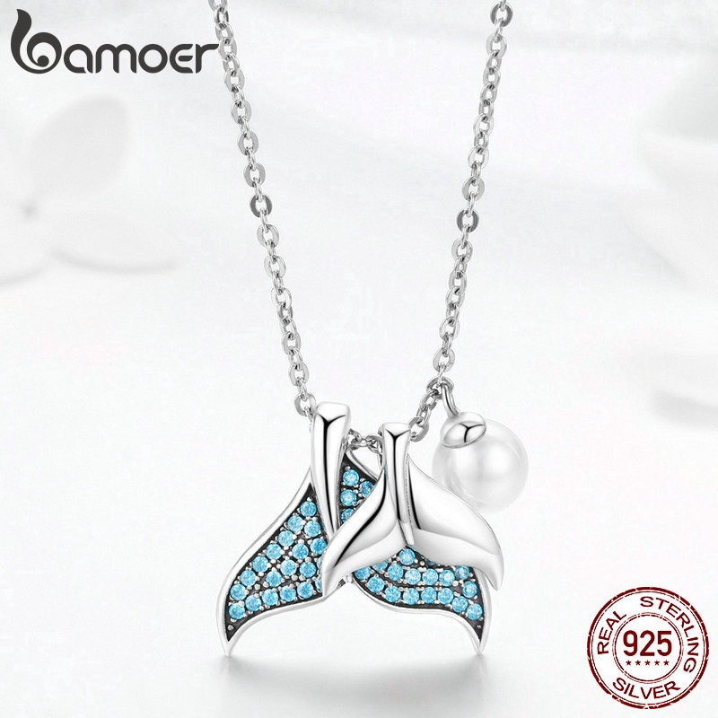 Dây chuyền BAMOER bạc 925 hình đuôi tiên cá đính ngọc trai chính hãng cho nữ