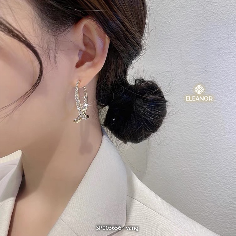 Bông tai nữ Eleanor Accessories dáng dài thả cong khuyên tai đính đá phụ kiện trang sức 3656