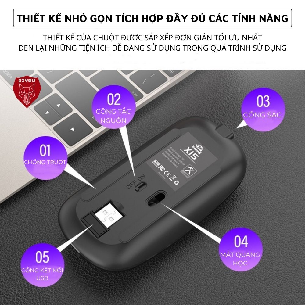 Chuột Không Dây Bluetooth X15 Sử Dụng Pin Sạc Lithium, Có Led RGB, Kết Nối Đa Năng Máy Tính, Laptop | BigBuy360 - bigbuy360.vn