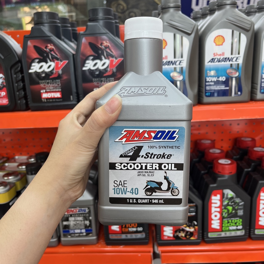 Nhớt Amsoil Scooter 4T 10W40 Cho Xe Tay Ga 946ML Tặng Láp Zeus Và Phễu