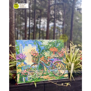 Tranh số hóa tự tô màu Madoca có khung 40x50cm xe đạp và sắc hoa T2003